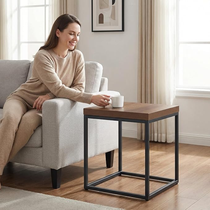 CENSI Modern Square End Table, Extra Thick 1.6" Wood Top & Metal Frame - Image 4
