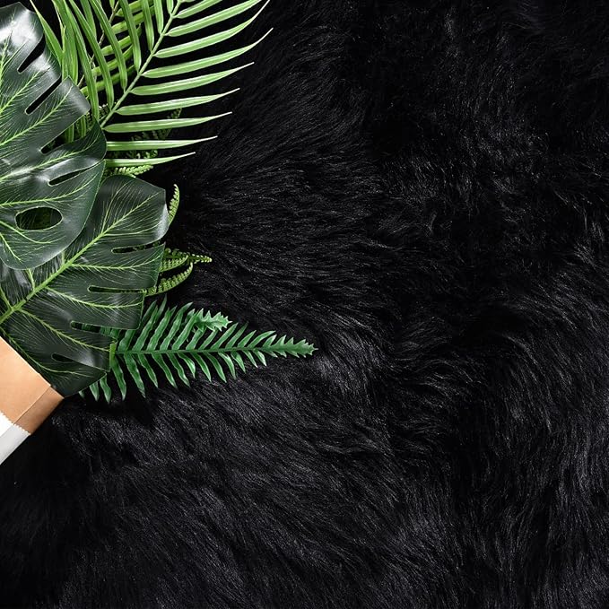 Latepis Black Rug for Living Room Faux Fur 5x6.7 Fluffy Rug Washable Sheepskin - Image 5