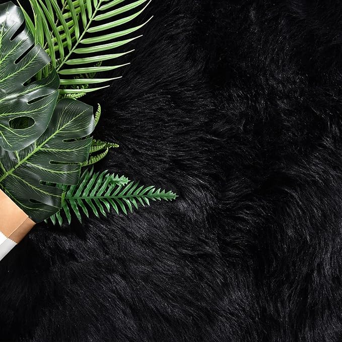 Latepis Black Runner 2x5 Washable Rug Faux Sheepskin Bedroom Rug Soft Fluffy - Image 5