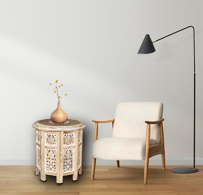 Lightnpro Hand Carved Solid Mango Wood Octagonal Accent Table - Image 6