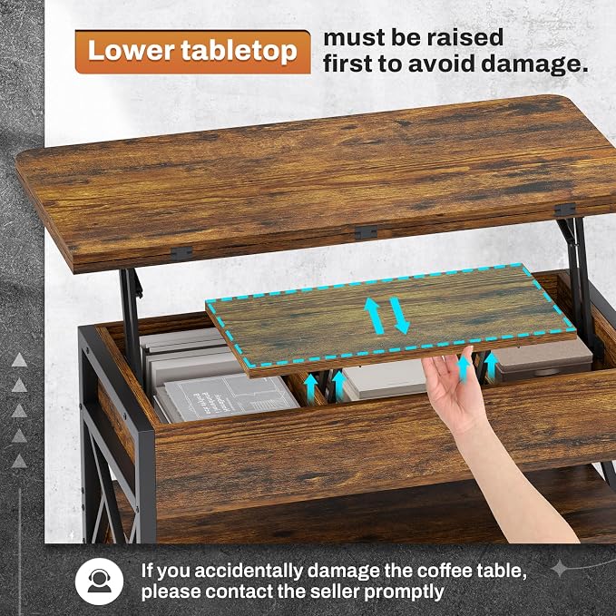 Itaar 40" Lift Top Coffee Table, 4 in 1 Coffee Tables - Image 8