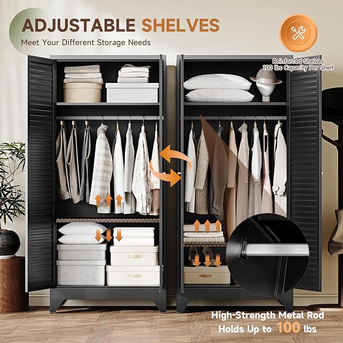 Letaya Armoire Wardrobe Closet, Hanging Rod Clothing Storage Cabinets - Image 5