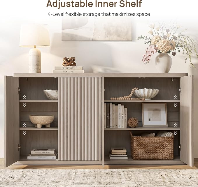 SICOTAS Buffet Cabinet with Storage Accent Sideboard with 4 Doors 66.3" Wide - Image 6