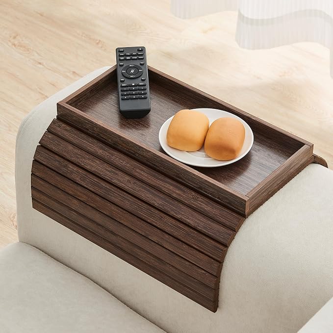 GEHE Bamboo Sofa Arm Tray, Foldable Couch Arm Tray Side Table, Anti-Falling by GEHE