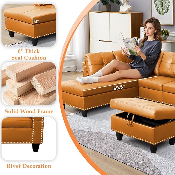 Wakefit Sectional Sofa Couch, Modern 4-Seaters Living Room Furniture Sets - Image 4