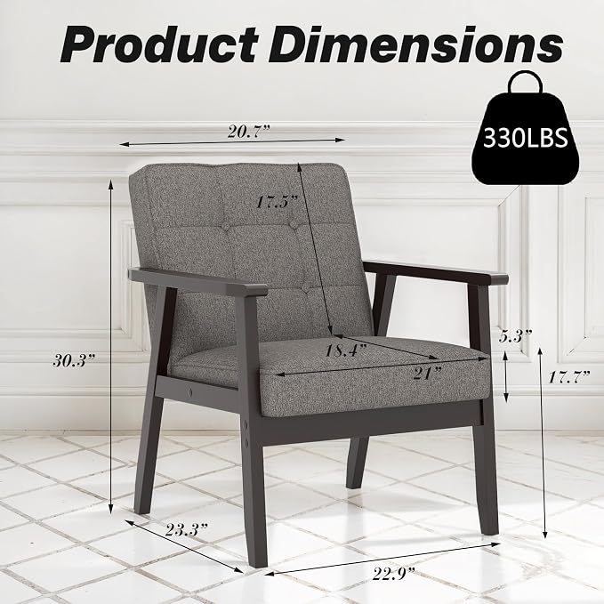 Modern Accent Chair with Arm Rest, Upholstered Linen Fabric Leisure Chair with - Image 2