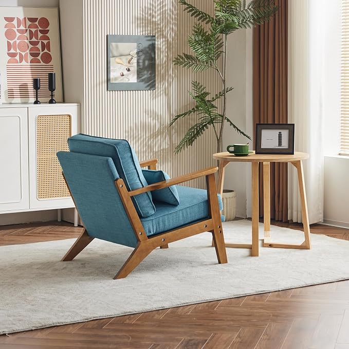 Karl home Accent Chair Wide Armrest Mid-Century Lounge Chair Linen Fabric - Image 6