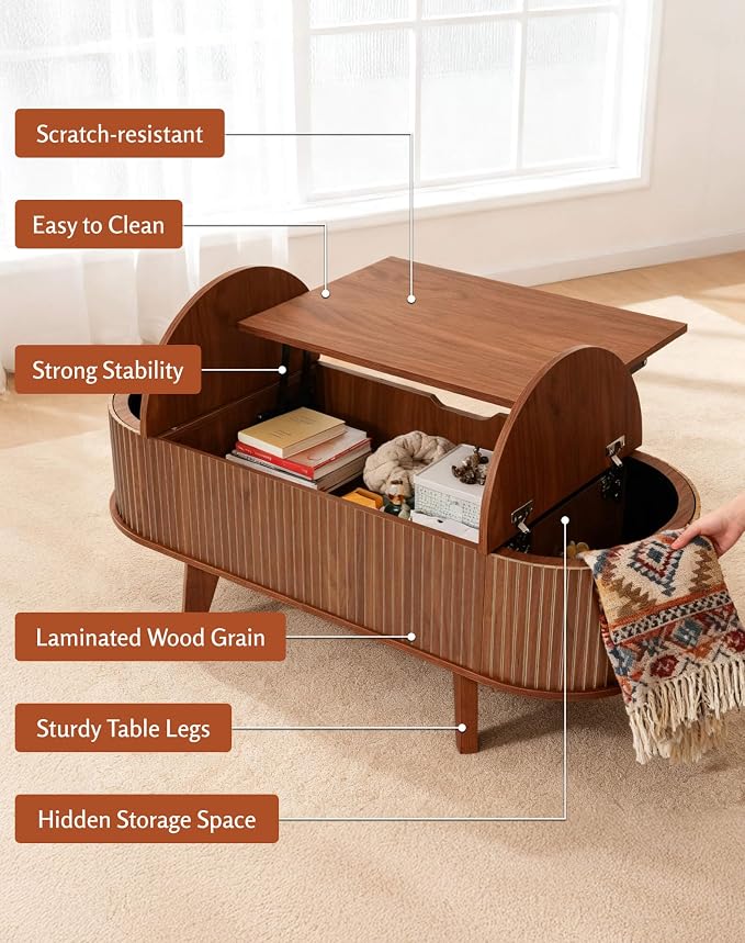 Fluted Oval Lift Top Coffee Table - Image 5