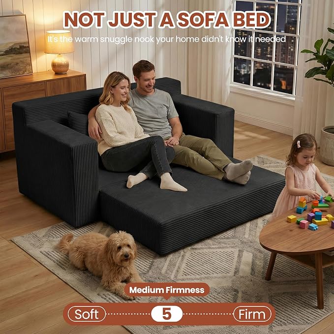 Convertible 5 in 1 Futon Sofa Bed Full Size, Corduroy Boneless Couch Sleeper - Image 7