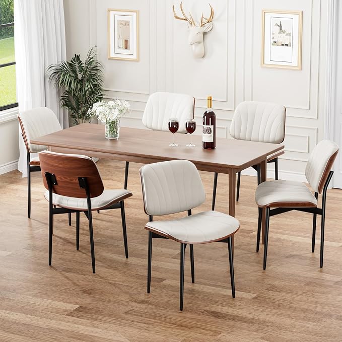 REONEY Dining Chairs Set of 4, Mid-Century Modern Upholstered PU Leather Chairs - Image 4