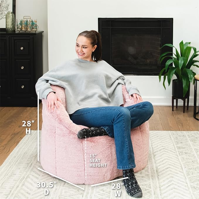 Big Joe Milano Bean Bag Chair for Kids, Ultra-Soft Mauve Plushie Polyester Blend - Image 3