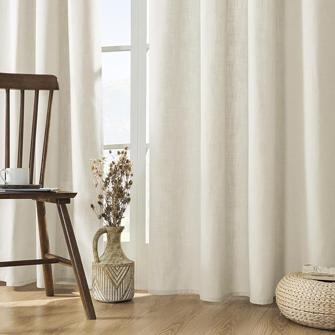 Joydeco Linen Curtains 2 Panel Set, Light Filtering, Ivory on Linen Curtains 84 - Image 2