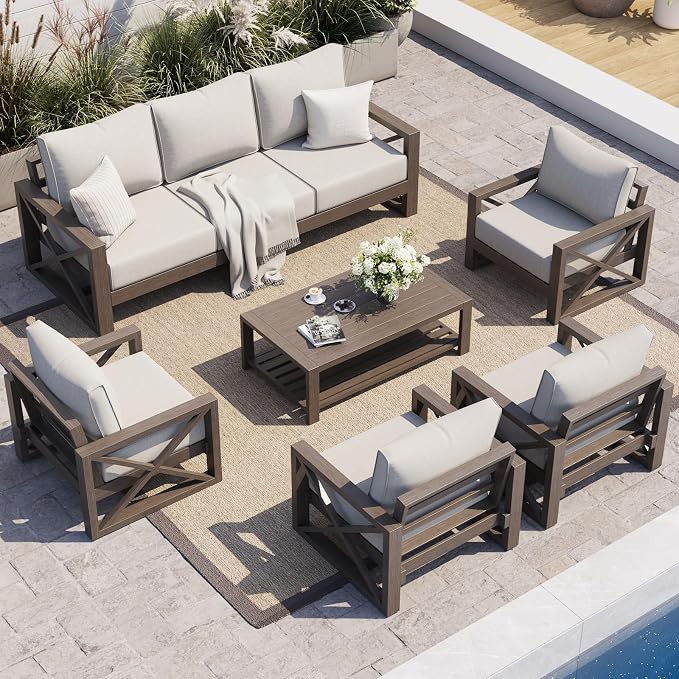 UDPATIO Aluminum Patio Furniture Set, Faux Wood Grain Modern Outdoor Furniture by UDPATIO