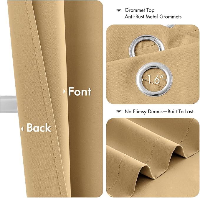 MIULEE Gold Blackout Curtains for Bedroom Living Room 63 Inches Long 2 Panels - Image 4