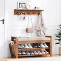PETKABOO 31.5" Shoe Bench with Coat Rack Hidden Drawer and Side Holder by PETKABOO