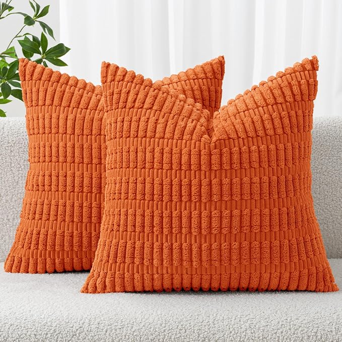MIULEE Pack of 2 Orange Corduroy Decorative Pillow Covers 18x18 Inch Soft Boho by MIULEE