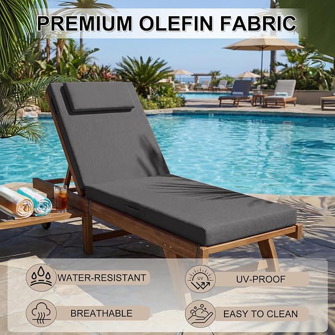 Outdoor Chaise Lounge Cushions, 71x21 Inch Olefin Water & Fade Resistant Pool - Image 6