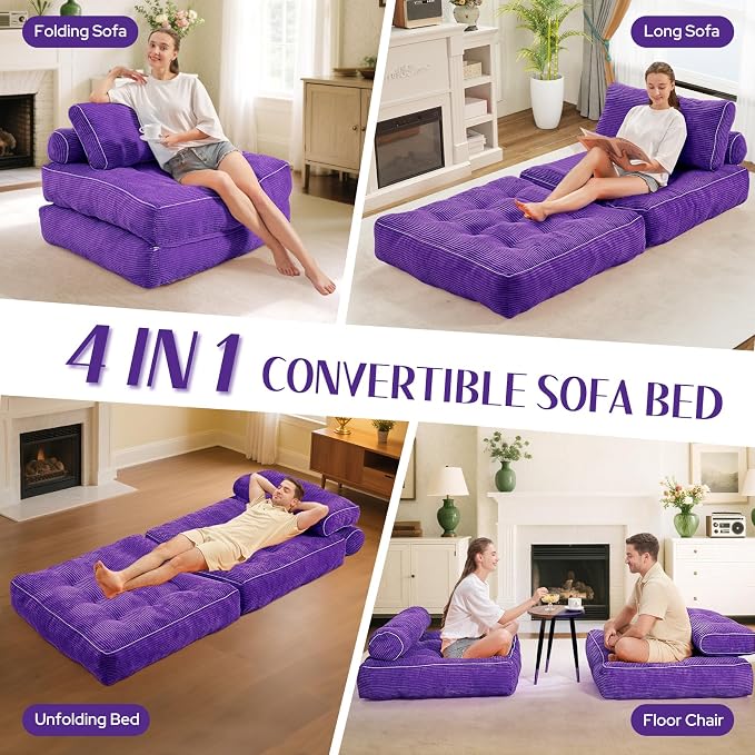 HABUTWAY Folding Sofa Bed, Convertible Sleeper Chair Bed w/Dual-Pillow & Handle - Image 7