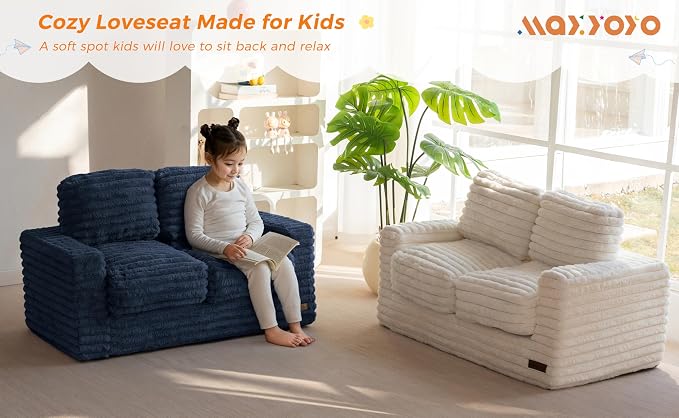 MAXYOYO Extra Wide Kids Bean Bag Chair, Comfy Faux Fur Bean Bag Sofa - Image 3