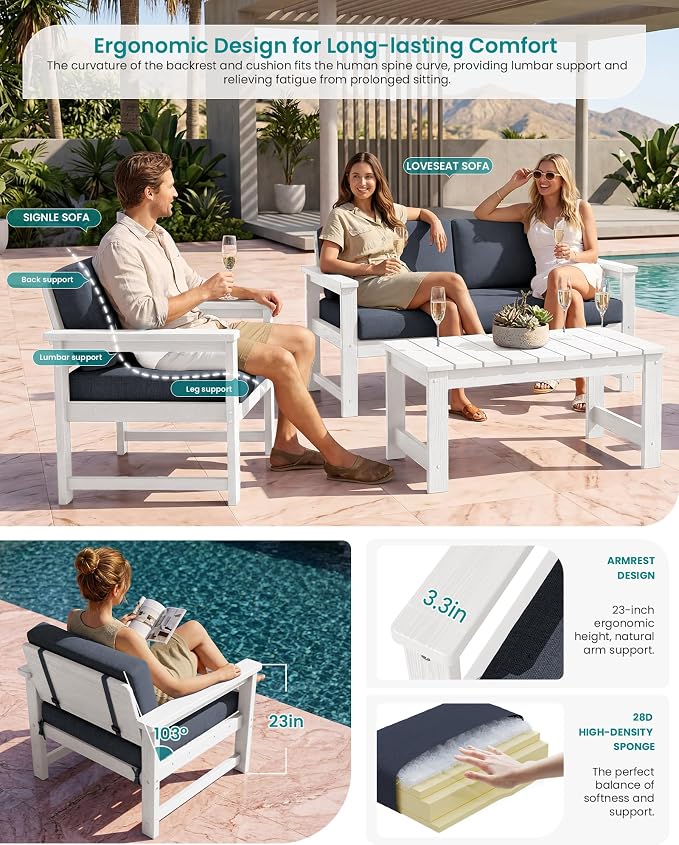 SERWALL 2 Pieces Single Cushioned Lounge Chair, HDPE Outdoor Adirondack Sofa - Image 2