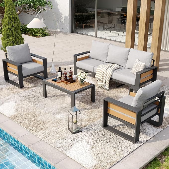 Aoxun Aluminum Patio Furniture Set, 5 Seats Luxury Outdoor Sectional - Image 7