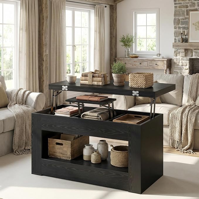UNIQUITE 40" Lift Top Coffee Table, 4 in 1 Multi-Function Lift Coffee Tables - Image 3
