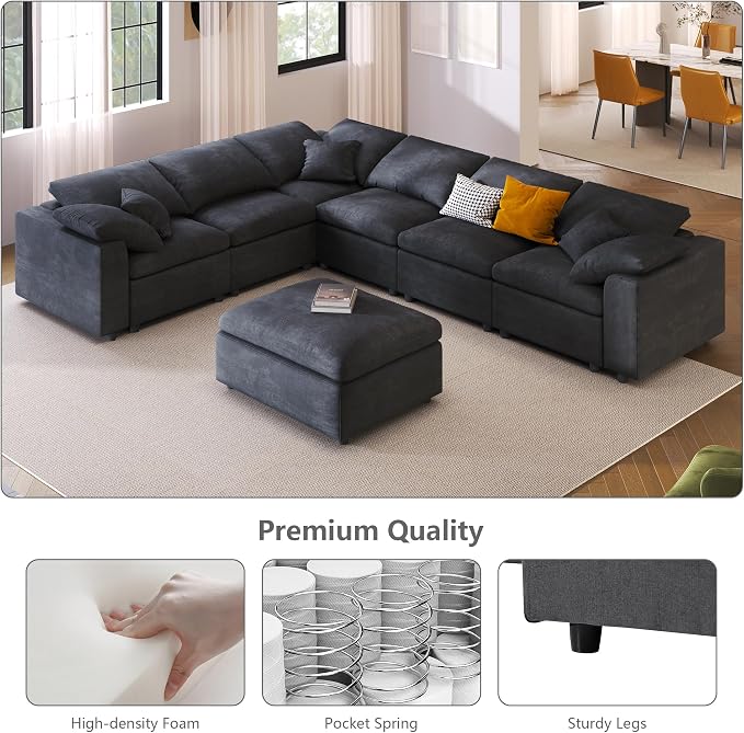 Oversized Modular Sectional Sofa Couch, Large 7 Seater Corner Sofa Modern U - Image 4