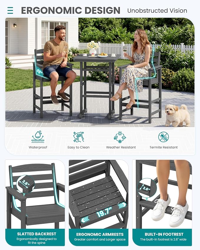 SERWALL 5 Pieces Outdoor Patio Bar Set, Tall Adirondack Bar Chair and Table Set - Image 5