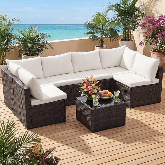 NEWBULIG 7-Piece Outdoor Patio Sectional Sofa, Weather-Resistant Modular Wicker - Image 10