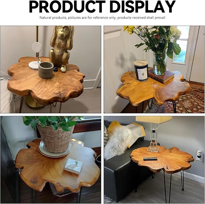 27.5 Inch Live Edge Side Table, Wood Small End Table - Image 5