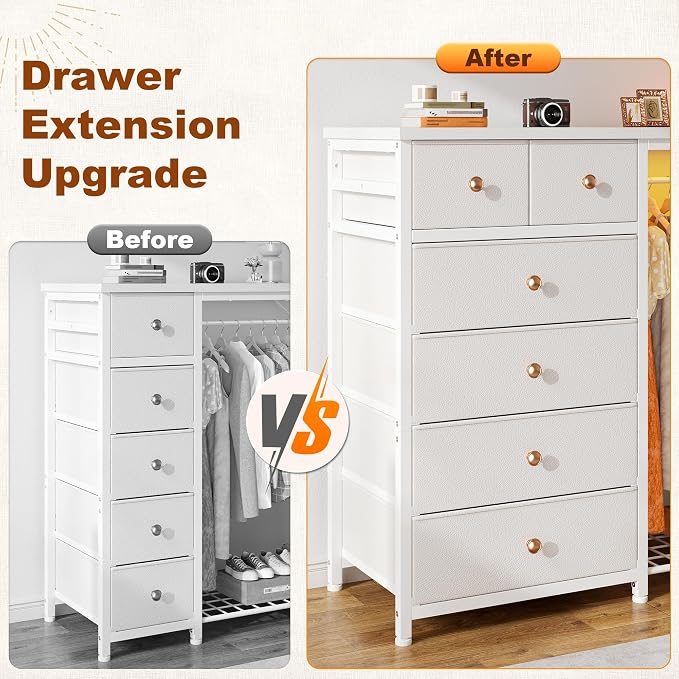 EnHomee 49.2" W Dresser with Hanging Rack & 6 Fabric Drawers - Image 7
