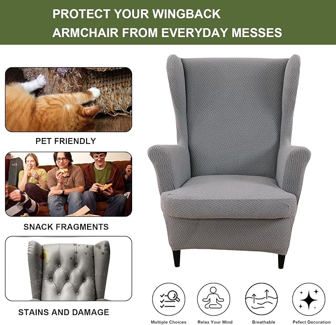 HAOYONG Jacquard Wingback Chair Cover Thickening Armchair Covers 2 Pieces - Image 4