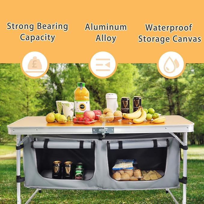 CampLand Outdoor Folding Table Aluminum Lightweight Height Adjustable - Image 3