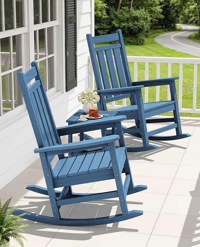 KINGYES Oversized Outdoor Rocking Chair Set of 2, All-Weather Patio Rocking - Image 2