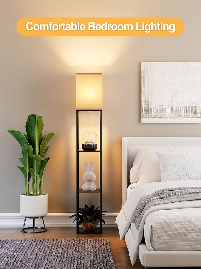 Floor Lamp with Shelves for Living Room, Shelf Floor Lamp with 3 CCT LED Bulb - Image 6