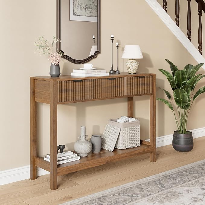 Nasonet Fluted Console Table, Wooden Sofa Table - Image 8