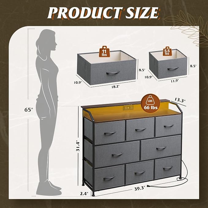 WLIVE Dresser TV Stand with Power Outlets, Led Dresser - Image 3