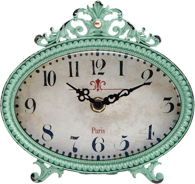 NIKKY HOME Vintage Table Clock, French Turquoise Color Rococo Style Desk Clock by NIKKYHOME