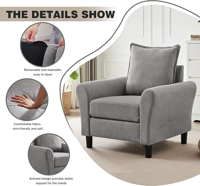 Mid-Century Accent Chair, Modern Linen Fabric Armchair - Image 5