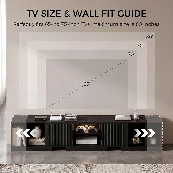 IRONCK TV Stand for 55-80 Inches TVs, Extendable Corner Entertainment Center - Image 3