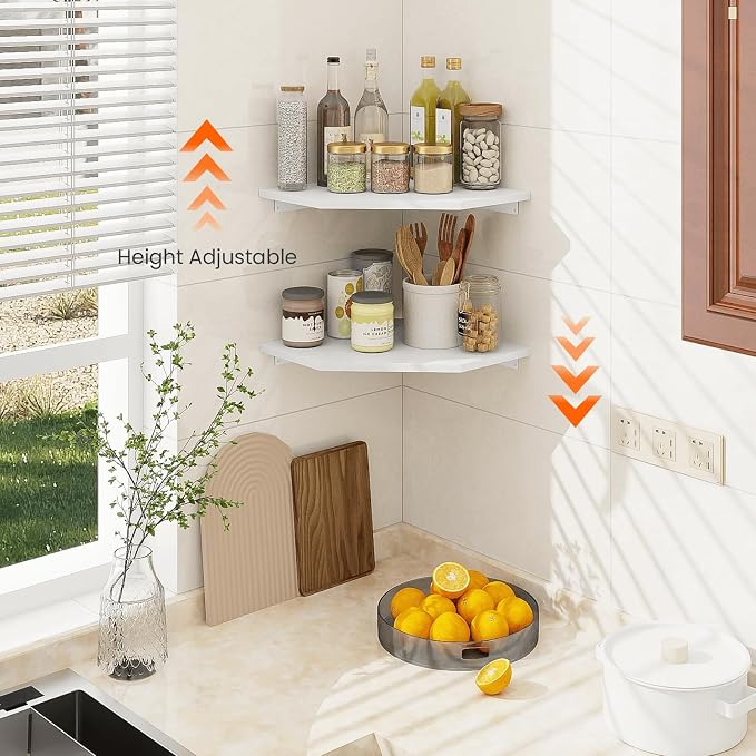 Homode Corner Shelf Wall Mount, Cable Box, 2 Tier Wood Hanging Storage Shelf - Image 6