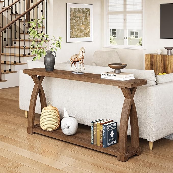 Solid Wood Console Table for Entryway, 63-Inch Narrow Farmhouse Couch Table - Image 5