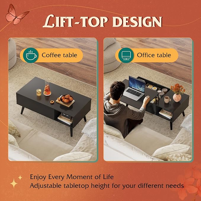 WLIVE Coffee Table for Living Room, Lift Top Coffee Table - Image 5
