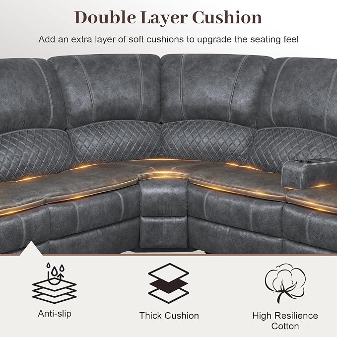 Yolsali Manual Reclining Sectional Sofa Set, 6 Seats Soft Dutch Velvet Recliner - Image 4