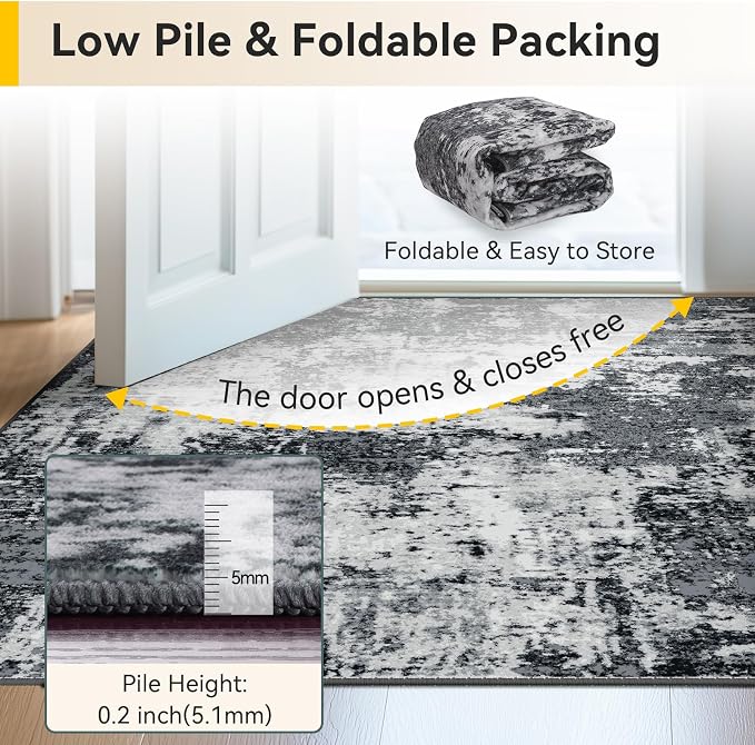 Washable Area Rugs 2'6'' x14 Non-Slip Modern Abstract Soft - Image 4