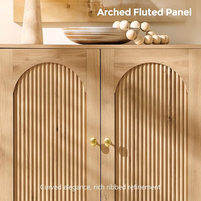 IFBUY Modern Sideboard Buffet Cabinet, 61.75" W Fluted Arched Buffet Cabinet - Image 4