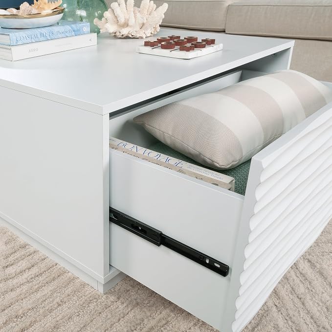 White Coffee Table with 2 Storage Drawers 31 in, Modern Living Room Center - Image 3