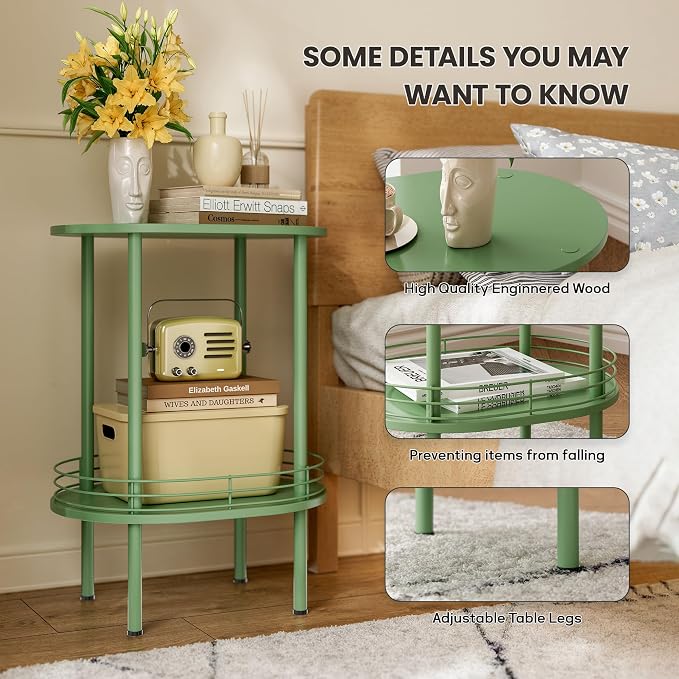 Green Side Table Set of 2, Small Modern Round Side Table - Image 4