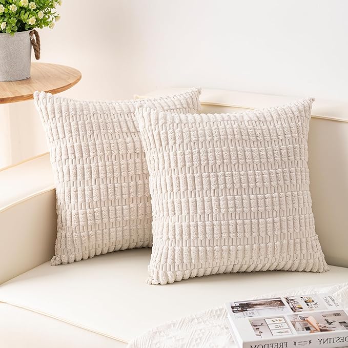 Pack of 2 Corduroy Decorative Throw Pillow Covers 20x20 InchSoft Boho Striped by Unknown
