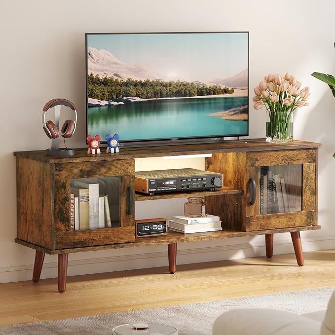 Turosur Wood TV Stand for 55 Inch TV, Mid Century Modern Entertainment Center by Turosur
